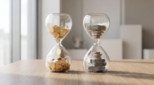 Concept financier d'assurance de prêt immobilier avec évolution des coûts