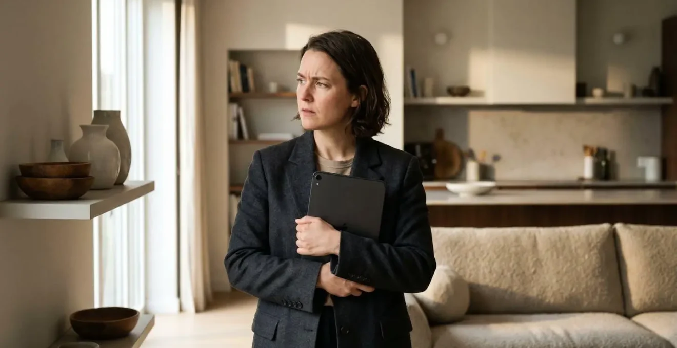 Personne effectuant un inventaire détaillé de ses biens mobiliers dans son intérieur pour une estimation d'assurance habitation