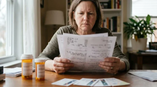 Patient consultant des documents de remboursement mutuelle dans un environnement médical apaisant
