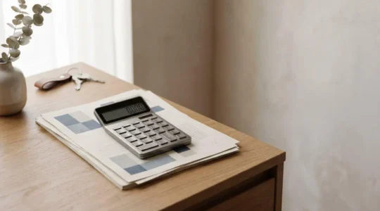 Calculatrice et documents d'assurance illustrant le choix entre option valeur à neuf et vétusté déduite pour mobilier