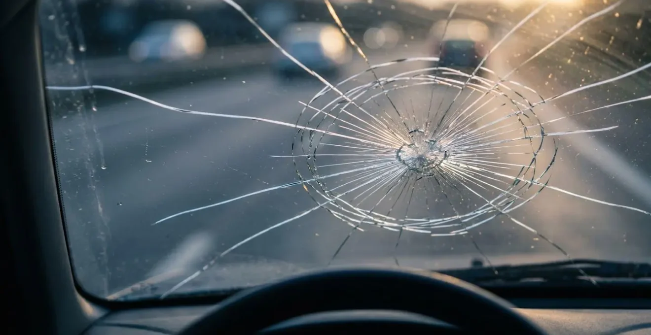 Pare-brise automobile fissuré avec impact sur l'assurance et risque de radiation